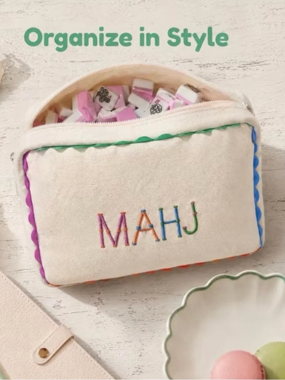 Embroidered Mahjong tile bag